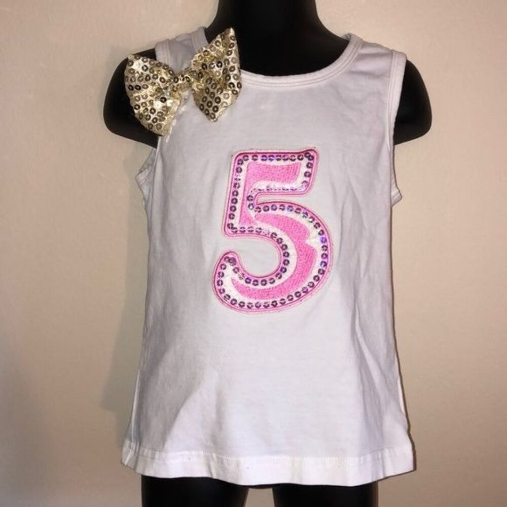 Birthday Shirt Girls White Tank Top, Pink And Gold Sequins, Kirei Sui Brand